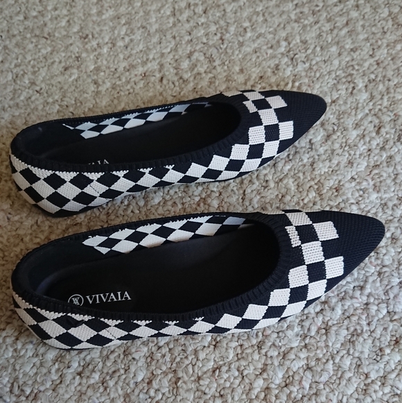 VIVAIA Pointed-Toe Ballet Flats Aria 5° Stretch Knit Checkered Flats size 7.5 - Picture 2 of 15